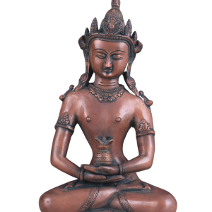 Pure Brass Meditating Buddha Statue - Antique Copper Finish, 13" Height